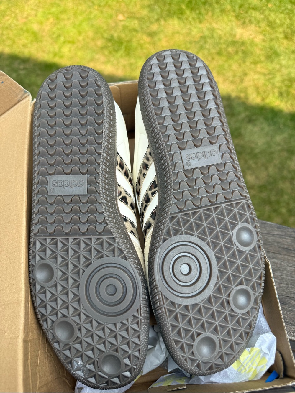 UNISEX adidas Cream and Brown Samba Sneakers with Leopard-Print Stripes - Picture 5 of 8